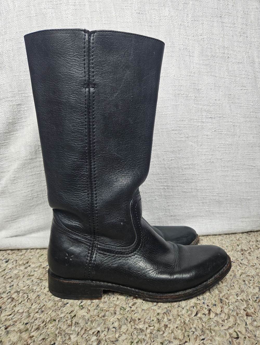 Frye Tall Black Leather Riding Boots Almond Toe Low Heel 4001 Mexico Classic - Picture 4 of 13